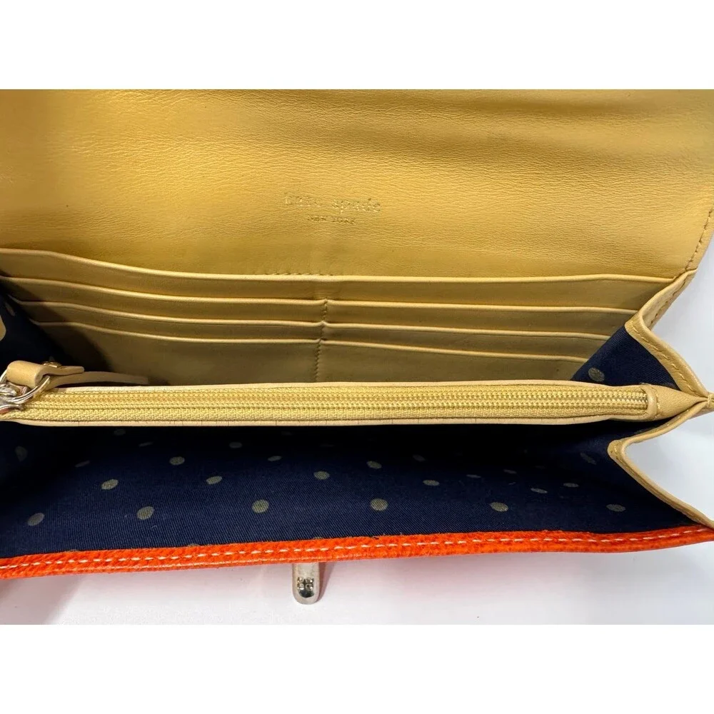Kate Spade Orange Leather Turn Lock Wallet Clutch Card Slots Authentic